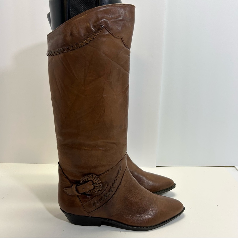 Clicks Brown Leather Western Boots Pull-on size 7 Cowgirl made in Chile VTG